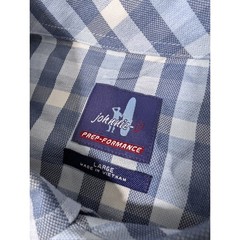 JOHNNIE-O Prep-Formance Performance Nylon Viscose Stretch Blue White Plaid Sz L