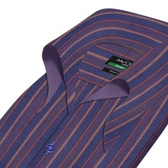 Men’s High Open Button Down Unique Collar Custom made 1970’s Blue Stripes Shirt