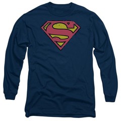 Superman Distressed Shield Long Sleeve Men’s T-Shirt Licensed S-3XL Tee