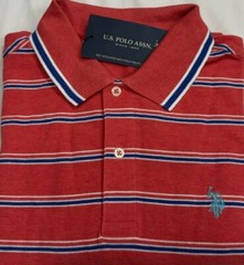 U.S. Polo Assn. Men Short Sleeve Polo Coral Shell Heather Stripe Size XXL $23.50