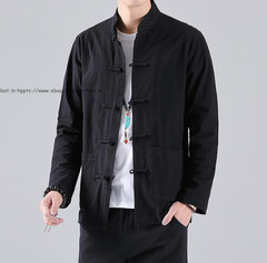 Men Chinese Traditional Tang Shirt Tai Chi Kung Fu Frog Button Tops Cotton linen