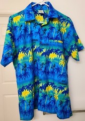 Rima Beachwear Mens M Hawaiian Aloha Shirt Caribbean Life Terivoile Palm Blue