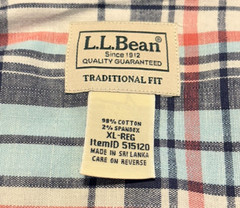 LL Bean Kennebunk LS button down, NWOT, XL traditional fit, pink/blue check