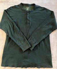 LL Bean Henley Shirt Mens Large Green Wool Blend Long Sleeve Layer