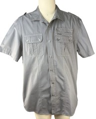 Vintage Marc Ecko Deadly Threads Button Up Shirt Large Gray Utility Military Y2K