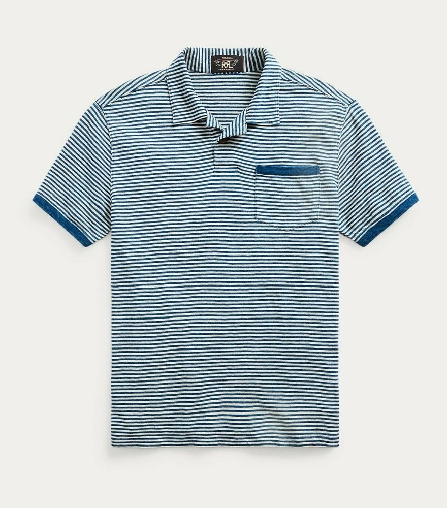 RRL Ralph Lauren White Indigo Striped Pinstripe Cotton Polo Jersey Men’s Small S