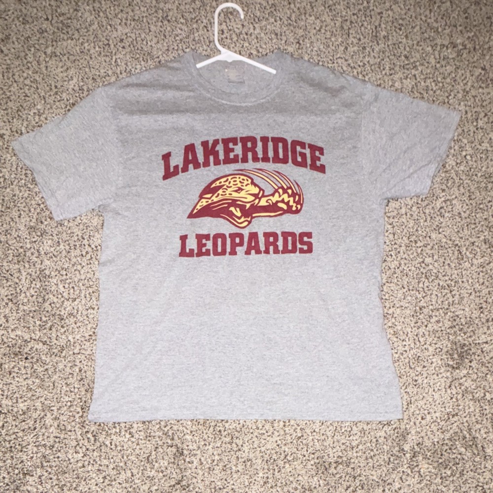 Port & Company Core Blend M Gray Lakeridge Leopards Graphic Logo Crew Neck Tee