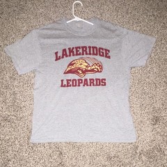 Port & Company Core Blend M Gray Lakeridge Leopards Graphic Logo Crew Neck Tee