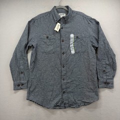 Duluth Trading Flannel Shirt Mens Free Swingin Medium M Blue Striped Relaxed NEW