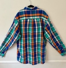 Chaps Men’s Button Down Shirt Large Multicolor Plaid Blue White Orange Green