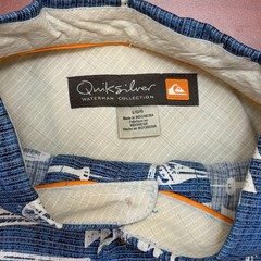Quiksilver Waterman Collection Button Up Shirt Mens L Blue Surf Print