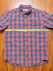 Outerknown Plaid Button Down Shirt Mens Large Red Short Sleeve 30.5×22