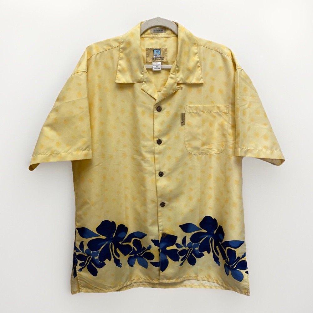 Coconut Pier Microfiber Yellow Hawaiian Camp Shirt Men’s M 46” Boho Resort