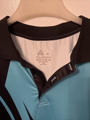 Men’s Size XL Polo Shirt Black, Aqua & Blue Geometric Gradient Short Sleeve