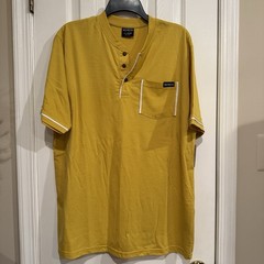 Men’s XL Ochre(Yellow ) w/white Henley Shirt w/ Pocket- NWT- Restricted To All