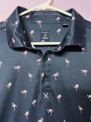 Construct Quick Dry Performance Golf Polo Men 2XL Blue Dotted Flamingos XXL