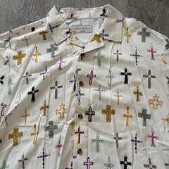 MAISON ARTICLE Button Down Shirt AOP Religious Cross Pendant Men’s XL