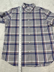 Old Navy Men Shirt Large Button Down Gray Blue Plaid Long Sleeves Casual Outdoor