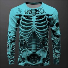 3D Print Skeleton Skulls Pattern T Shirts Men Long Sleeve Casual Fashion T-shirt