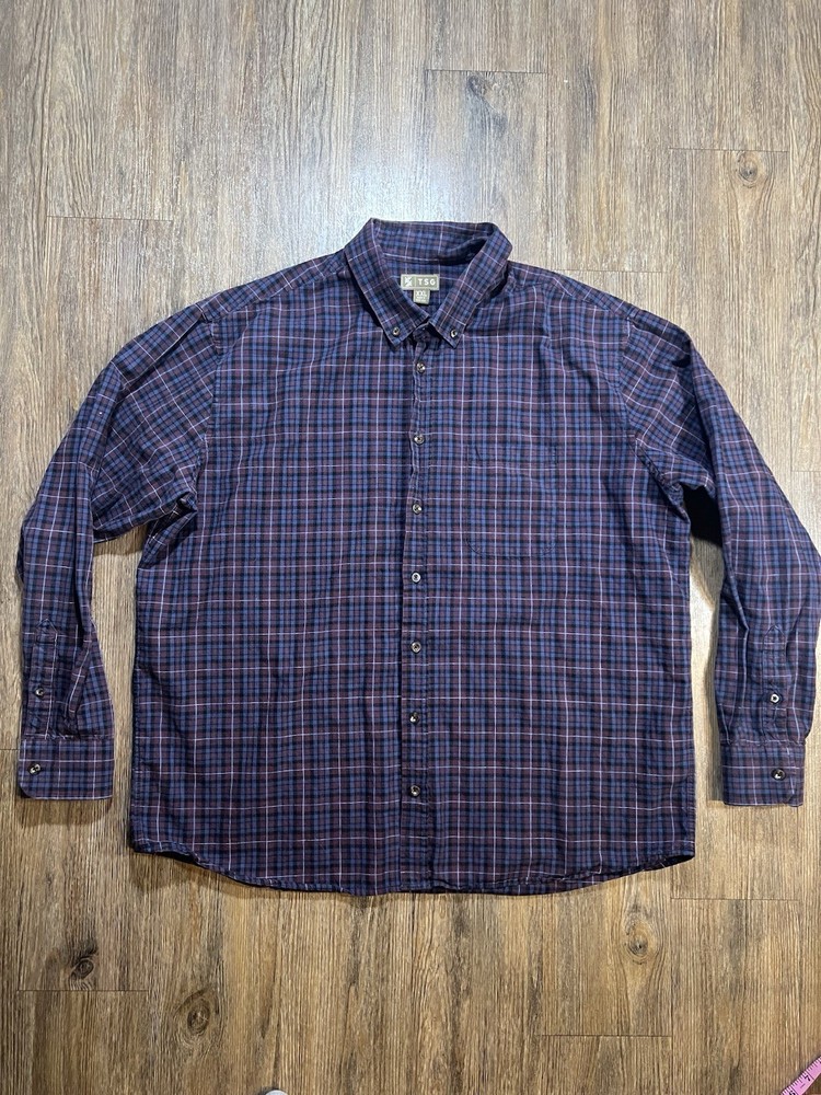 TSG The Sporting Gent Mens Button Down Cotton Linen Shirt Mens 2XL Plaid