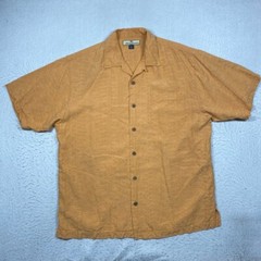 Tommy Bahama Hawaiian Shirt Mens Medium Orange Geometric Button Up Silk Adult *