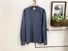 PIKE BROTHERS 1920s-STYLE STRIPED COTTON COLLARLESS GRANDDAD SHIRT L/XL