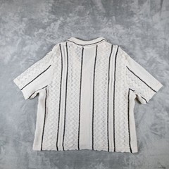 Morse Code Open Crochet Button Shirt Large Striped Nautical Preppy Coastal Airy