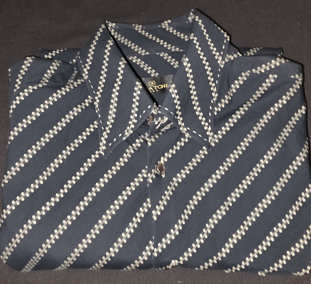 Bugatchi Men’s L Regular Black/White Striped Long Sleeve Collared Dress Shirt