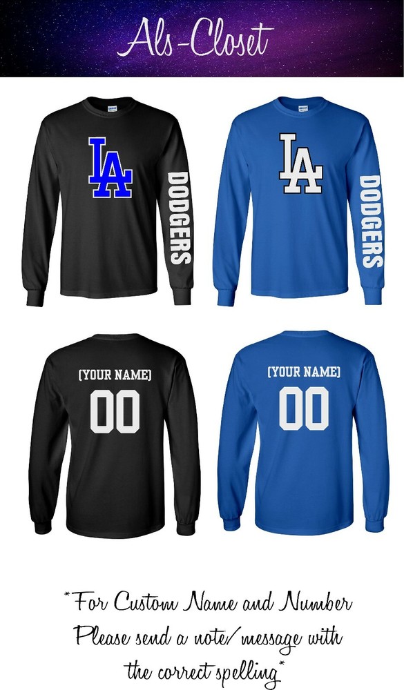 Los Angeles Dodgers Logo Baseball Long Sleeve Shirt w/Custom Name Next Day Ship!