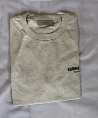 ESSENTIALS Light Oatmeal Logo Crew Neck Short Sleeve T-Shirt L
