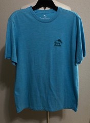 NWT TOMMY BAHAMA “S” MENS TURQUOISE HAZE HEATHER YOU SAY TOMATO ” TEE $ 49.50
