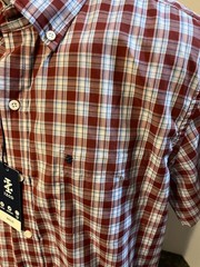 IZOD Men’s SS Button Down Breeze Shirt Red Blue Plaid XL Cotton Poly – NWT