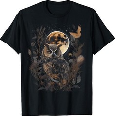 Owl Moon with Night Sky Stars Graphic Men Women Boys Girls T-Shirt