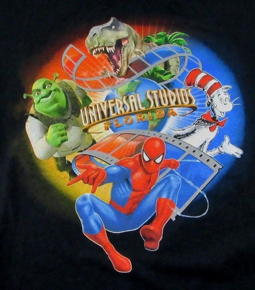 UNIVERSAL STUDIOS Florida Vacation Tourist Souvenir Black T Shirt Size L