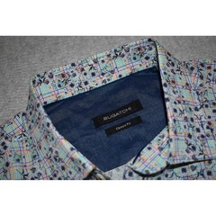 Bugatchi Button Down Shirt Mens Large Blue Floral Classic Fit Flip Cuffs