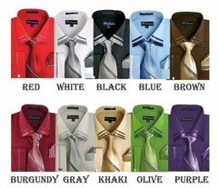 Fortino Landi Men’s French Cuff Dress Shirt with Tie and Handkerchief SG28