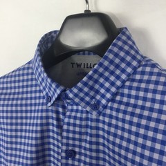 Twillory Untuck(able) Mens Performance Shirt M Blue Gray Gingham Coolmax Preppy