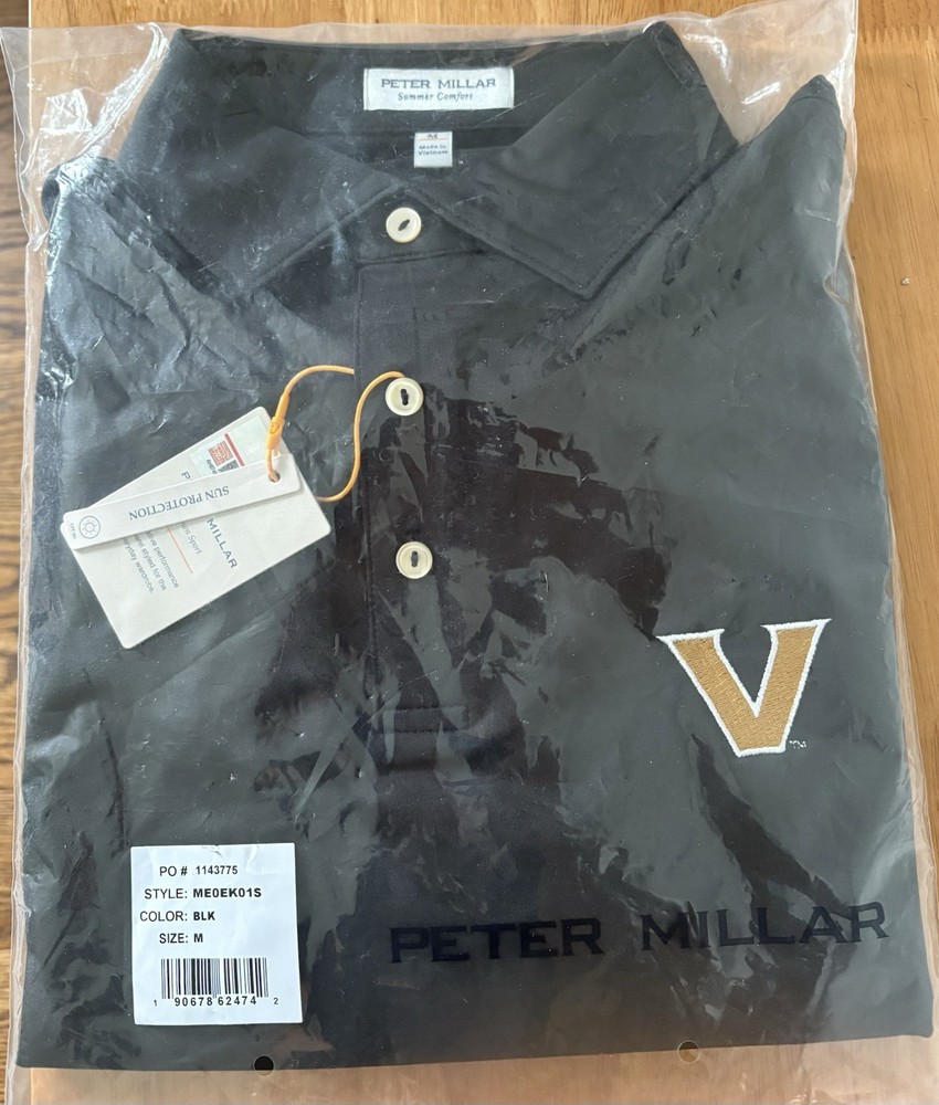 NWT Peter Millar Vanderbilt Performance Polo Black Medium $140 Retail