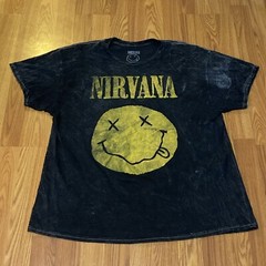 Nirvana Smiley Logo Graphic Print Tee- Charcoal Grey with Yellow Graphic XL
