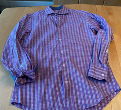 BUGATCHI UOMO PURPLE PLAID FLIP CUFF DRESS SHIRT MENS 151/2 34/35
