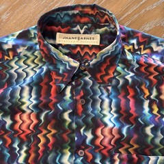 Rare Jhane Barnes Platinum Collection Geometric Wavy Button Up Dress Shirt Sz XL
