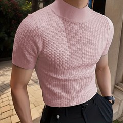‌New Summer Solid Knit High Neck Water Ripple Tee