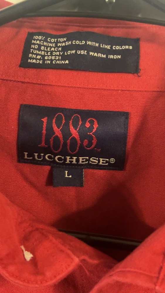 Lucchese 1883 Men’s Red Solid Woven Cotton Button-Up Shirt Pockets LS Size L