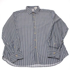 GMF NWOT Casual Button Down Shirt 16.5 42 In White With Blue & Gray Stripes