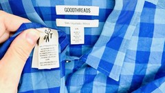 Goodthreads Mens Button Up Shirt Large Blue Checkered Slim Fit Casual Cotton