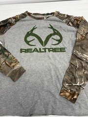 Realtree Men’s Medium Gray Waffle Knit Thermal Shirt Camo Raglan Long Sleeve