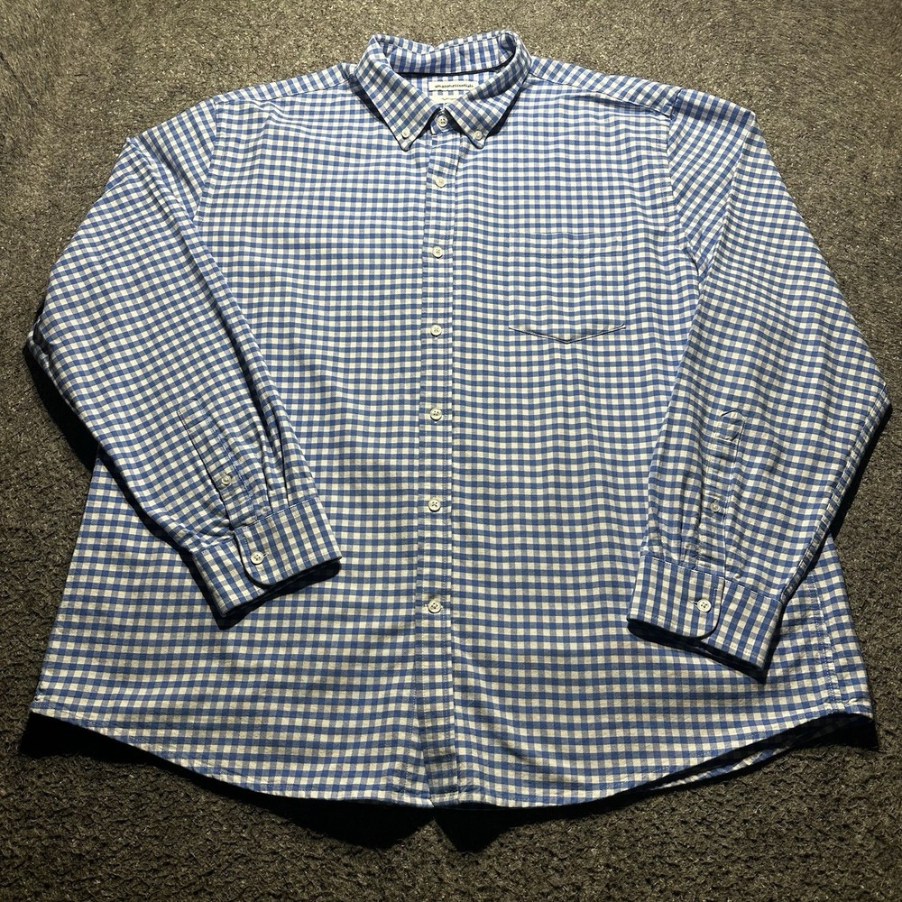 Amazon Essential Regular Fit Men 2Xl Blue/White Gingham Button Down Shirt