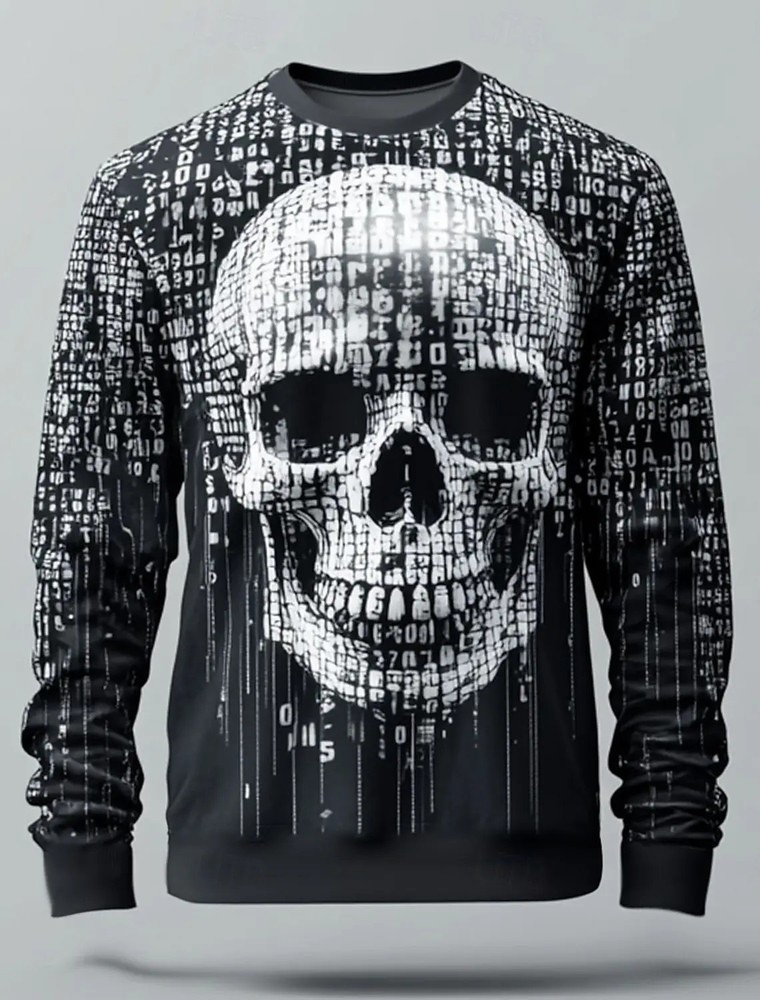 3D Print Skeleton Skulls Pattern T Shirts Men Long Sleeve Casual Fashion T-shirt