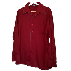 Vintage 1970s Career Club Shirt Large Point Collar Maroon Polyster Disco Grandpa