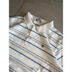 Old Navy Mens White Blue Green Striped Fleur De Lis Polo Shirt Size 22.5×26